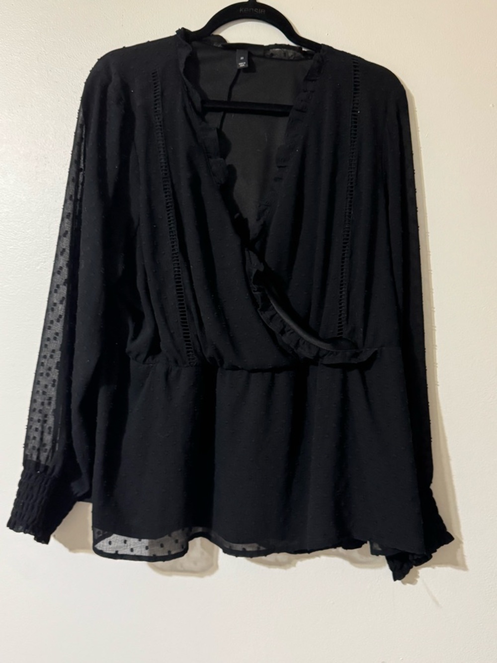 Women’s Black Ruffled Wrap Blouse - Lane Bryant